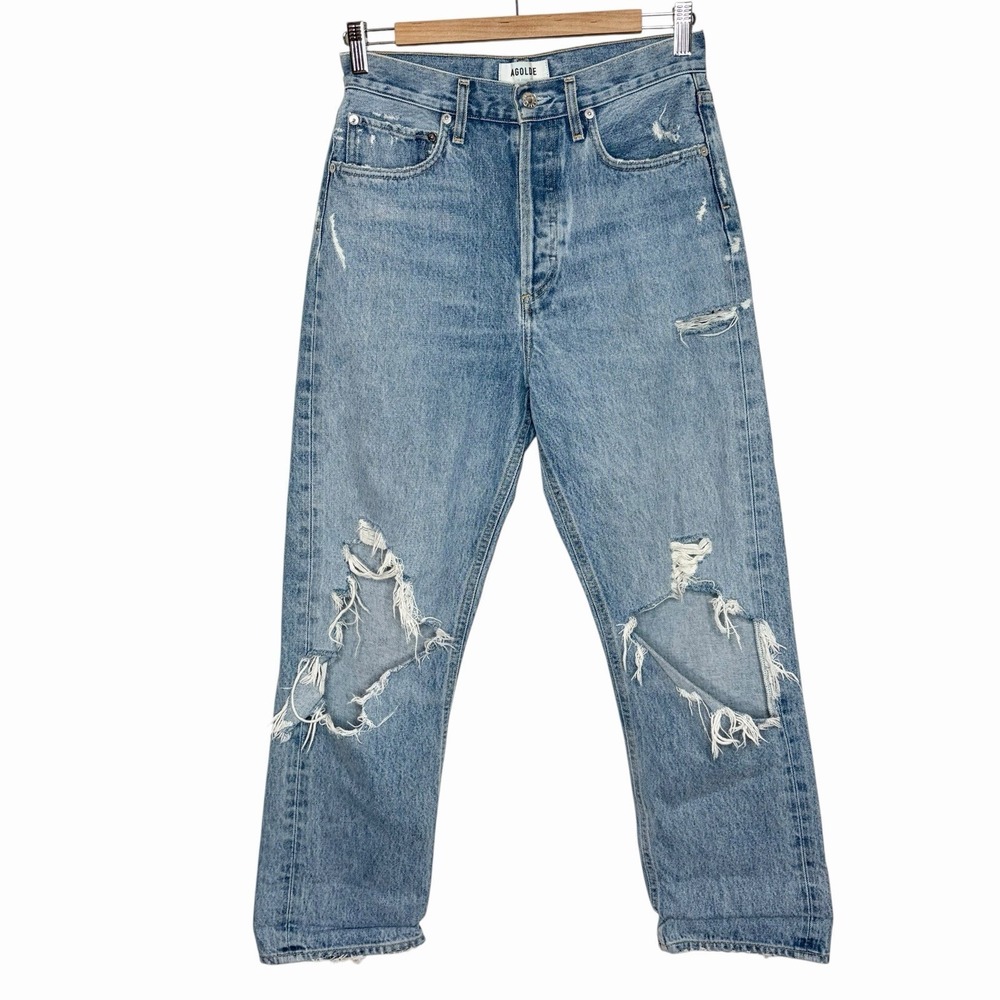 Agolde 90s Mid Rise Loose Fit Jeans Fall Out Womens 26 Destroyed Button Fly